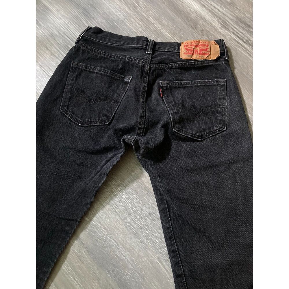 Levi's 501 Black Denim Jeans 28 x 28 Straight Leg Marble Faded